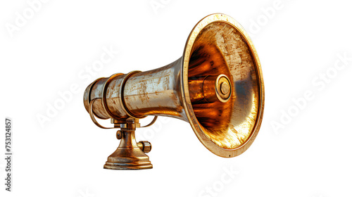 golden megaphone isolated. 3d render loudspeaker in png 