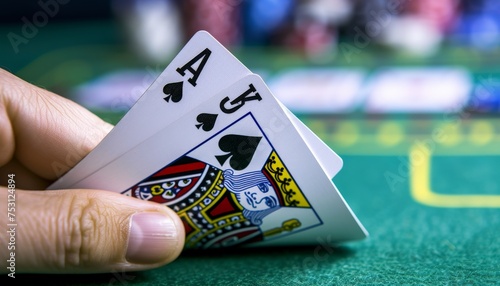 Blackjack hand, one card showing an ace and a jack.