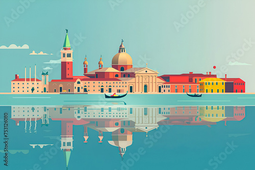 A flat vector city skyline illustration of Venice in Italy.