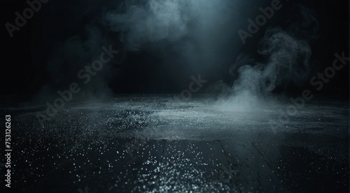 abstract dark concentrate floor scene with mist or fog, spotlight for display.