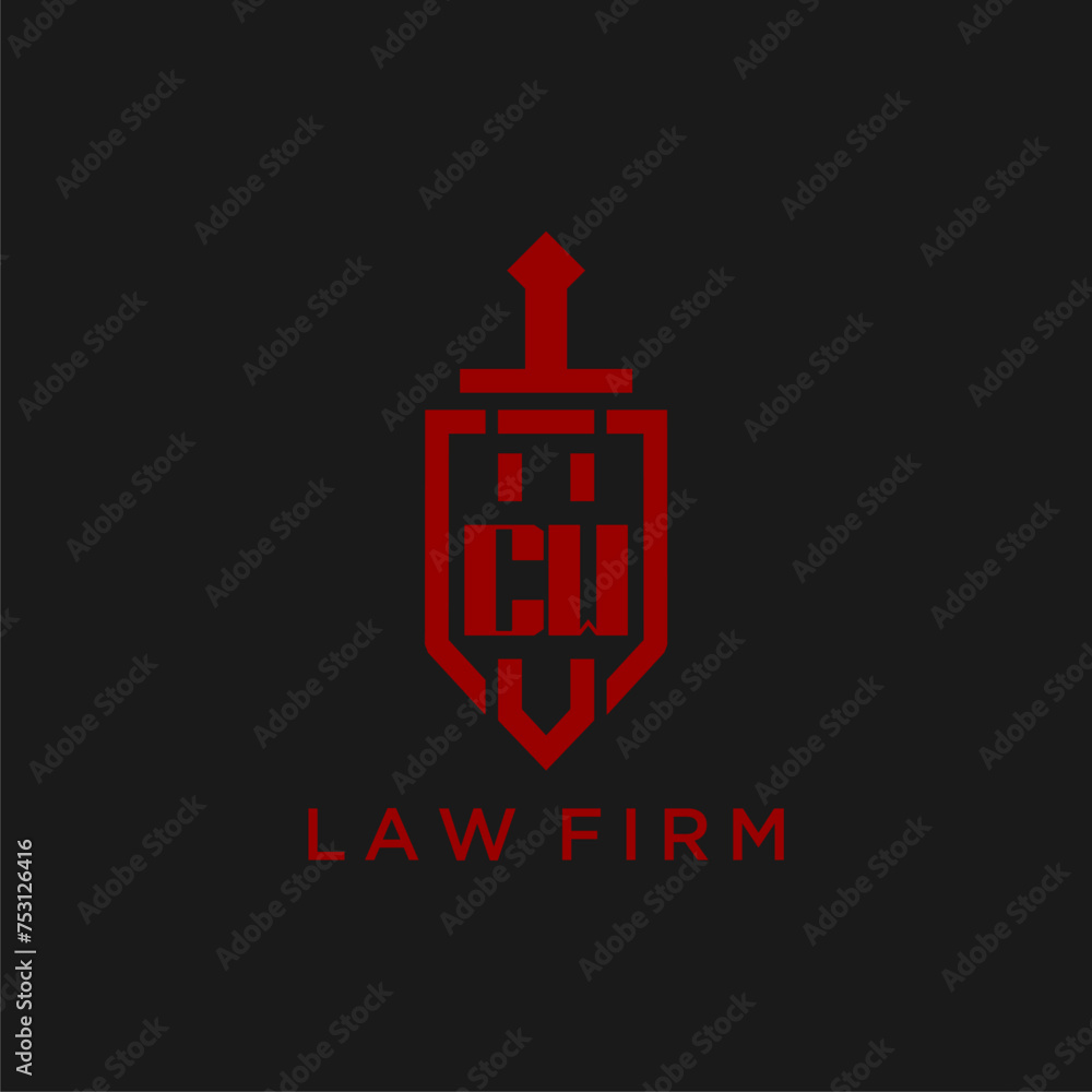 CW initial monogram for law firm with sword and shield logo image