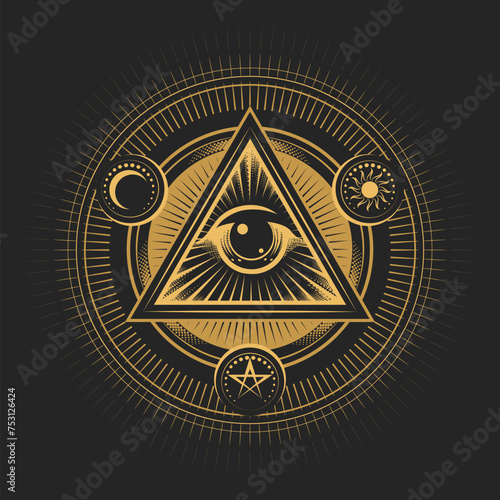 All seeing Eye of Providence Masonic Emblem on Black Background