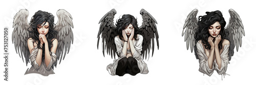 Beautiful Female Angel Crying. Vector Illustration