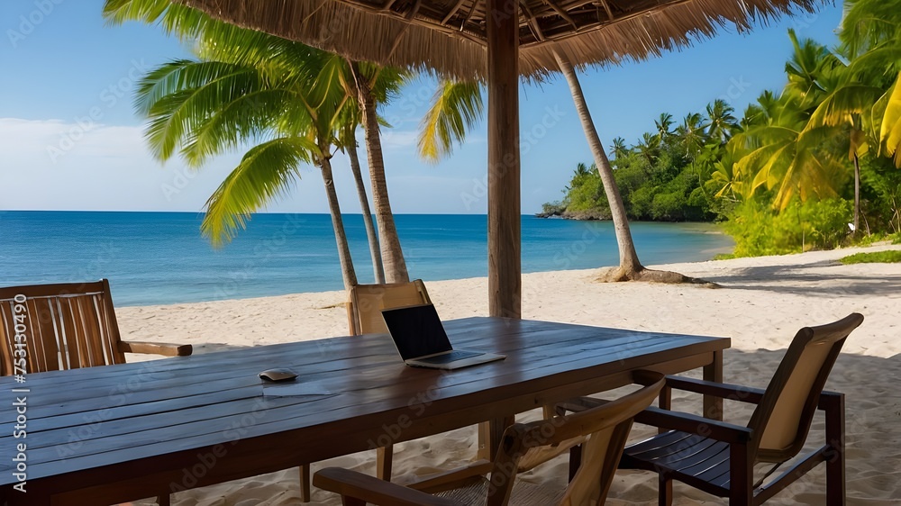 Work From Paradise: Freelancer with Laptop on a Tropical Beach