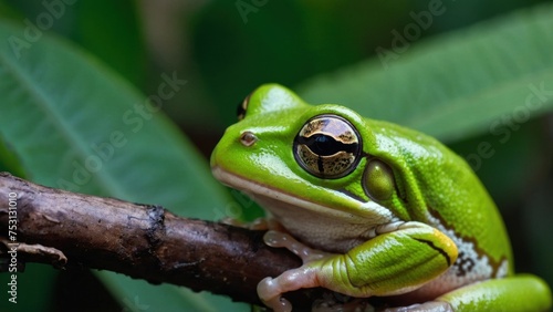 frog on leaves, dumpy frog on branch, animal closeup, amphibian closeup