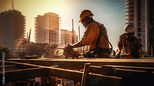 Construction worker wearing a hard hat and safety glasses
