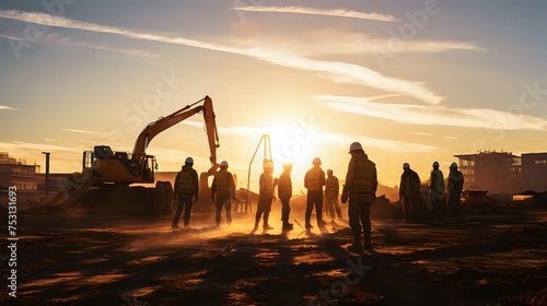 A group of construction workers stand together at a construction