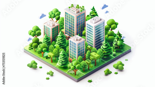 isometric sustainable ecocity building concept with trees concept