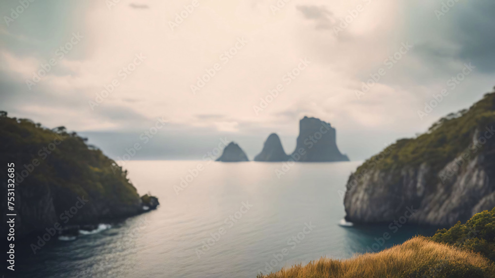 Panoramic view of the sea and mountains. Nature composition. Generative AI.