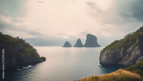 Panoramic view of the sea and mountains. Nature composition. Generative AI.