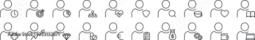 Set of line icons of faceless useless. Editable stroke. Simple outline sign for web sites, newspapers, articles book