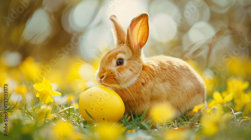Yellow Easter bunny with egg