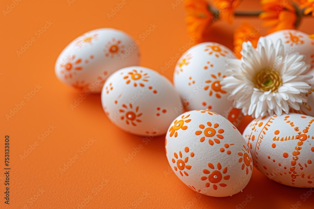 easter eggs on an orange background