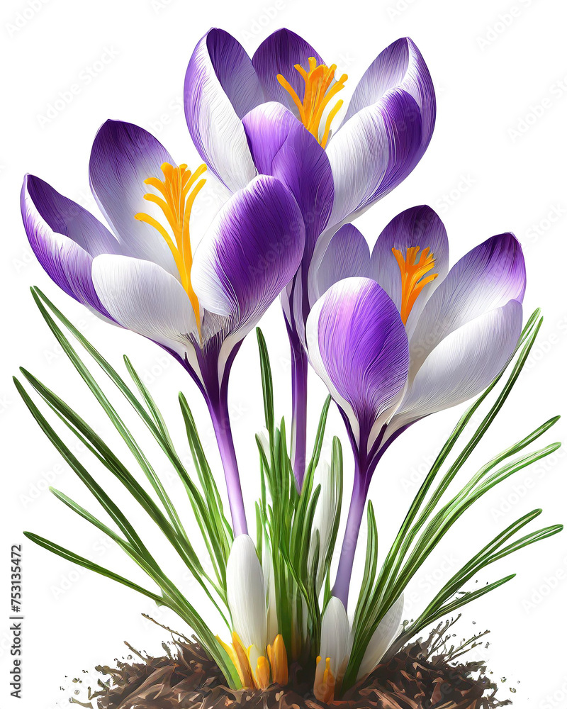 Fototapeta premium Spring crocus flowers isolated on white background.