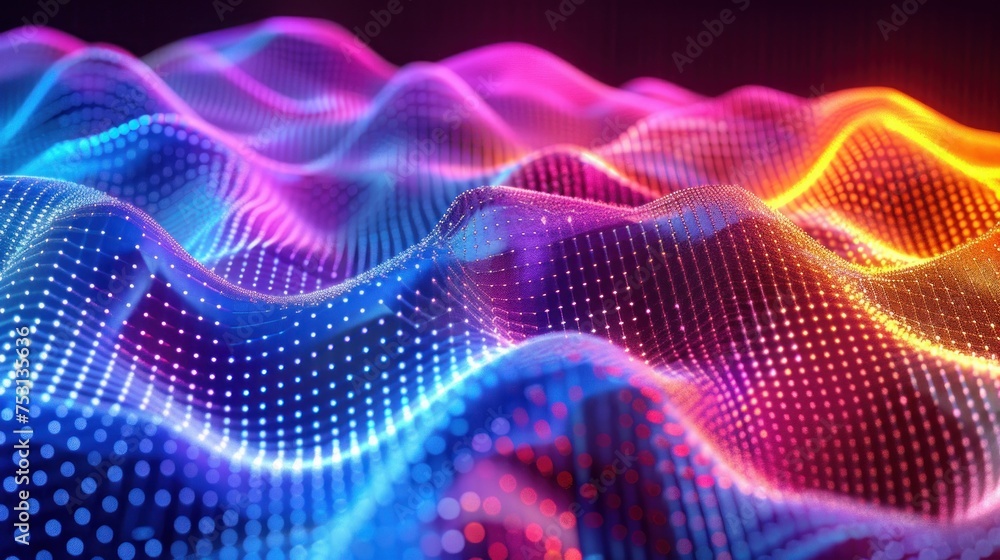 Vivid 3D render of a cyber wave encapsulating the essence of Bitcoin through a spectrum of colors merging finance with futuristic tech Vivid 3D render of a cyber wave encapsulating the essence of Bitcoin through a spectrum of colors merging finance with futuristic tech