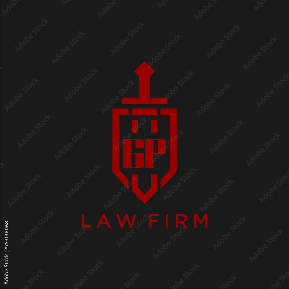 GP initial monogram for law firm with sword and shield logo image GP initial monogram for law firm with sword and shield logo image