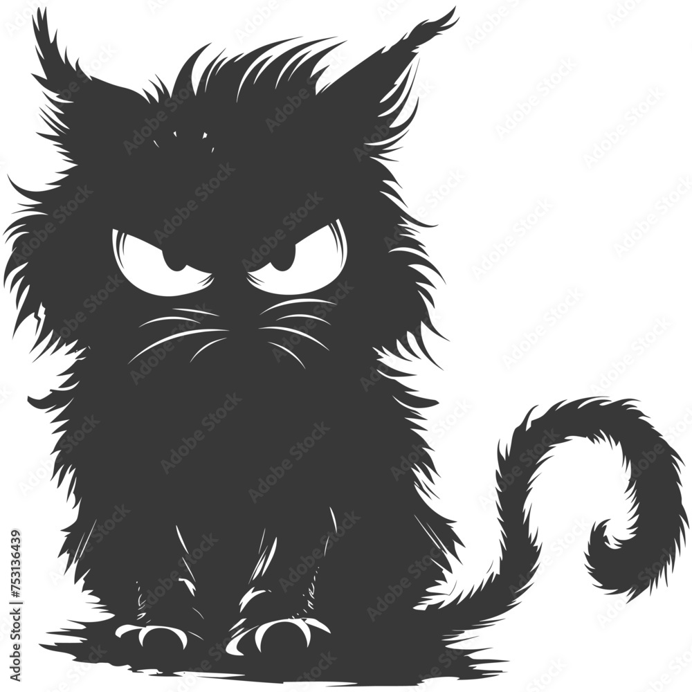 Silhouette cute cat monster black color only full body