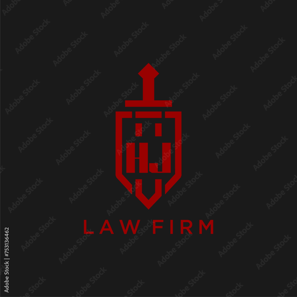 HJ initial monogram for law firm with sword and shield logo image