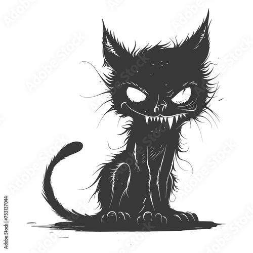 Silhouette cute cat zombie black color only full body