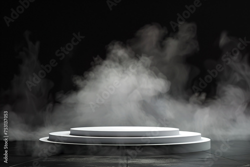 Podium display with smoke background