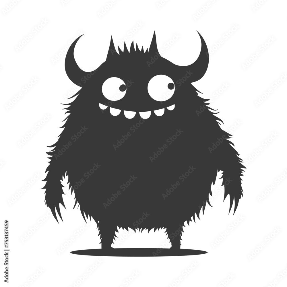 Silhouette cute monster black color only full body Silhouette cute monster black color only full body