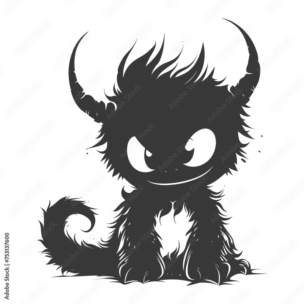 Silhouette cute monster black color only full body