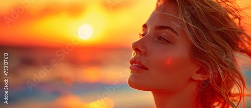 Blonde Woman at Sunset on Beach