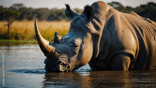 rhino getting ready to drink