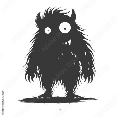 Silhouette cute monster black color only full body