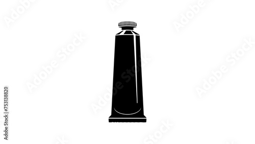 Tube with oil paint, black isolated silhouette