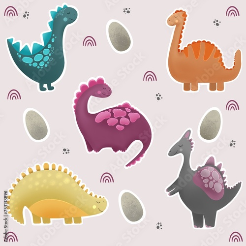 Dinosaur  stickers set icon kids children dino