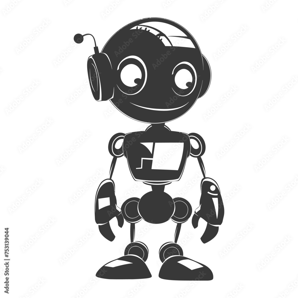 Silhouette cute robot black color only full body Silhouette cute robot black color only full body