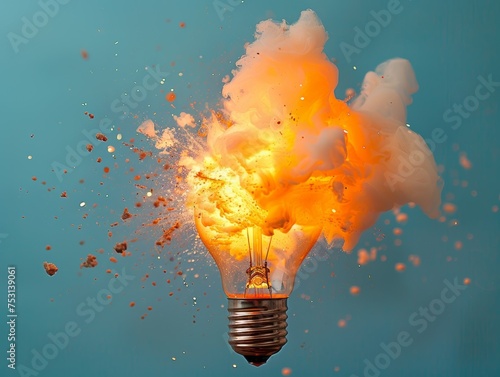Exploding Lightbulb Blue Background