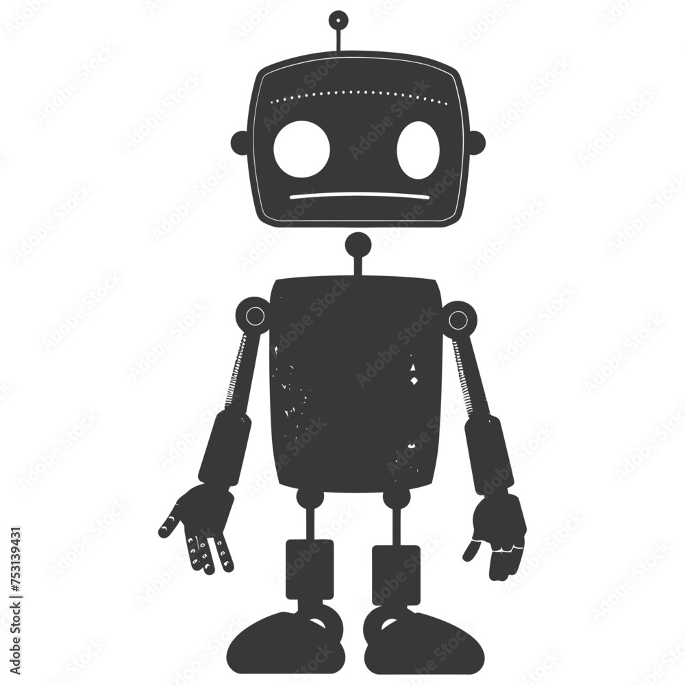 Silhouette cute robot black color only full body Silhouette cute robot black color only full body