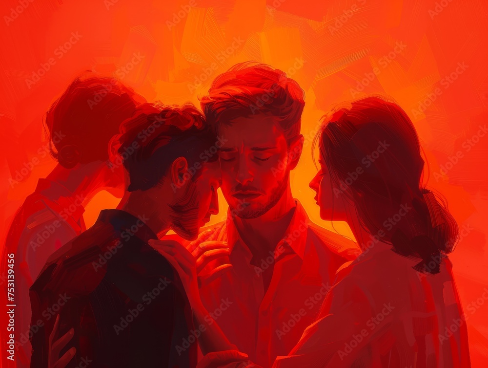 Supportive People on Red Background