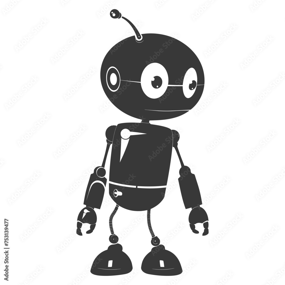 Silhouette cute robot black color only full body Silhouette cute robot black color only full body