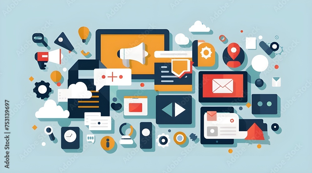 Megaphone surrounded by social media icons. Megaphone surrounded by social media icons.