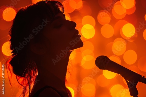 Singer at Concert with Orange Background
