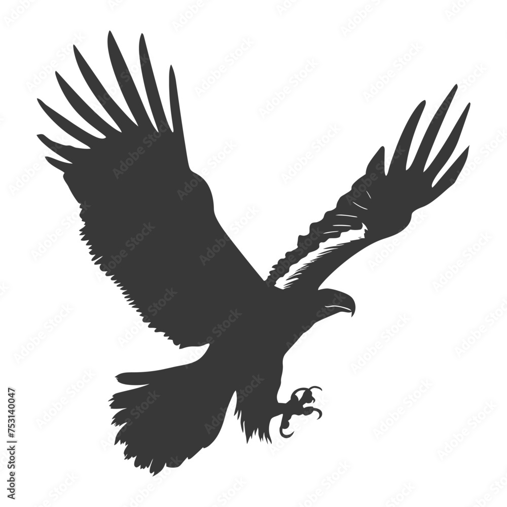 Fototapeta premium Silhouette eagle animal fly black color only full body