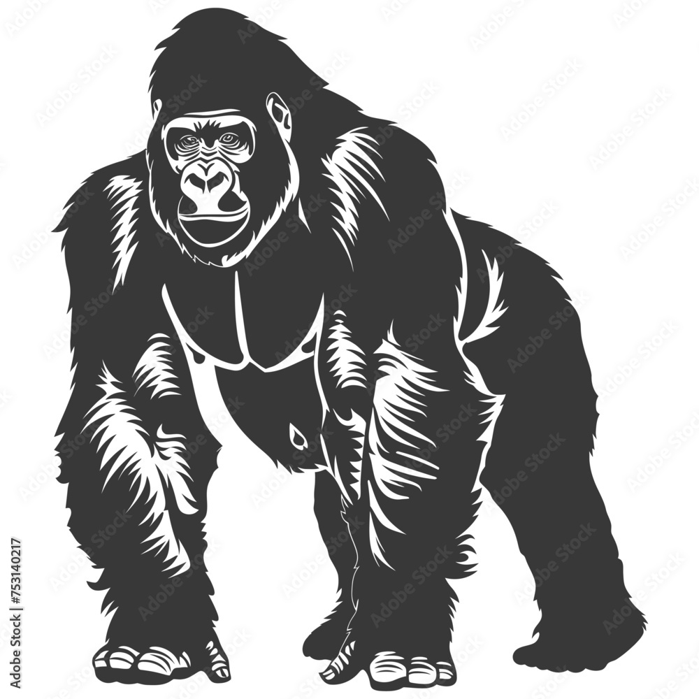 Fototapeta premium Silhouette gorilla animal black color only full body