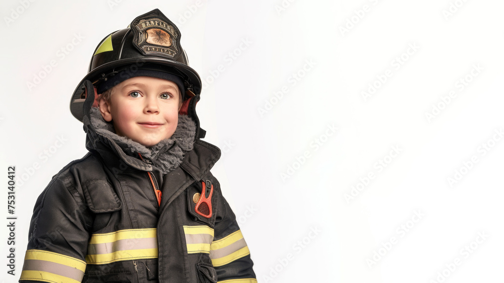 picture of little boy dressed up as a firefighter isolated on white background picture of little boy dressed up as a firefighter isolated on white background