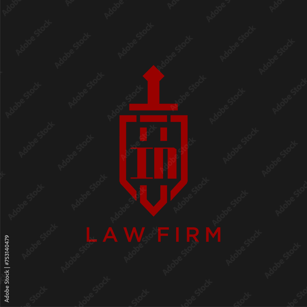 IN initial monogram for law firm with sword and shield logo image