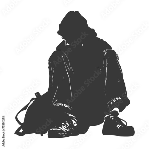 Silhouette homeless black color only full body