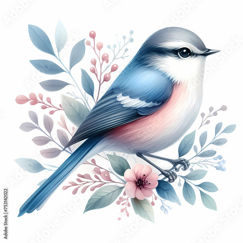 songbird bird watercolor style image with white background photo