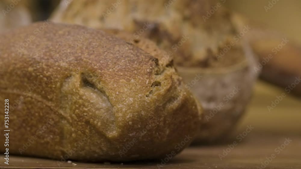 loaf of freshly handmade bread on the table, close up traveling, loaf of freshly handmade bread on the table, close up traveling,