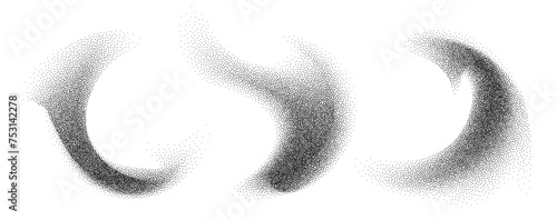 Dotwork abstract shapes, black grain texture, Abstract stipple sand effect, gradient from dots. Vector illustration.