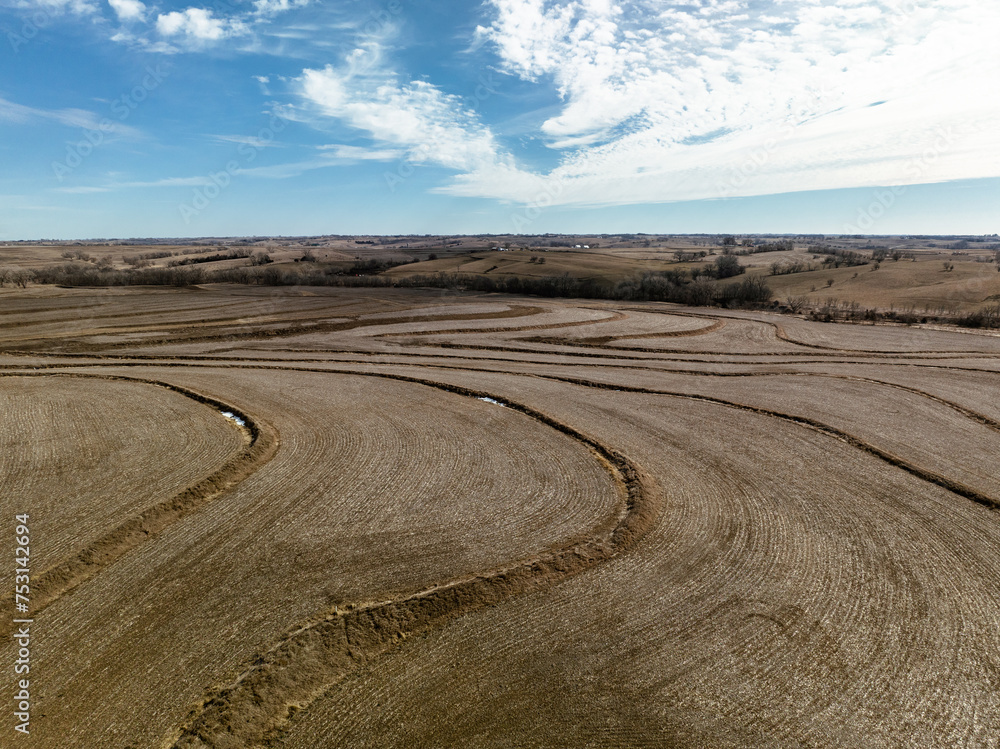 Naklejka premium Terraced Farm Field To Prevent Soil Erosion