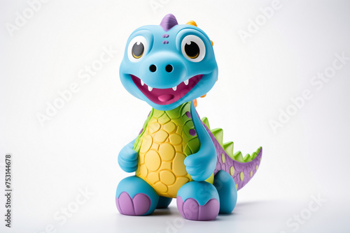 Delightful cartoonish dinosaur toy  with a friendly face and colorful scales  placed against a spotless white background  inspiring imaginative play.