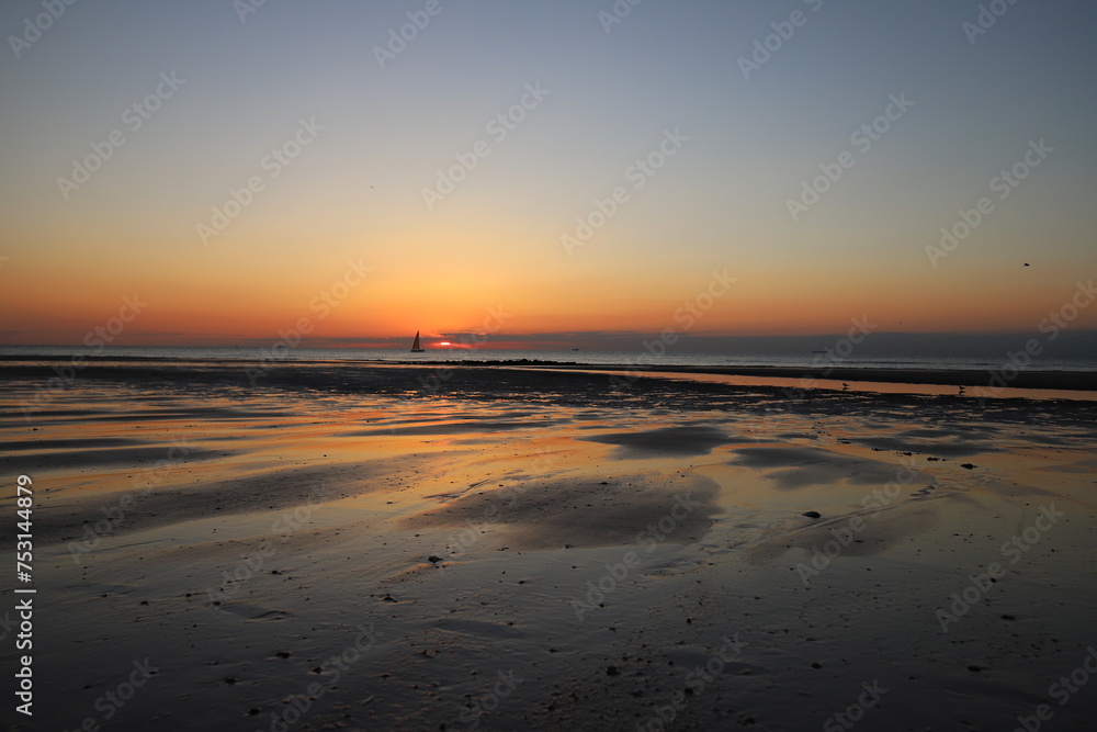 Belgian coastline, sunset