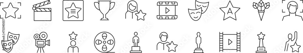 Collection of thin line icons of actor. Editable stroke. Simple linear illustration for web sites, newspapers, articles book Collection of thin line icons of actor. Editable stroke. Simple linear illustration for web sites, newspapers, articles book